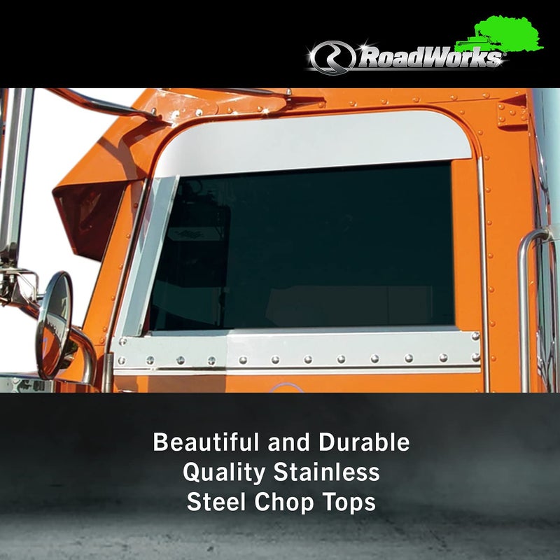 RoadWorks | Stainless Steel 5" Chop Tops for Peterbilt Cab Windows 2005-2020, Sanded Finish | 30433 - Image 3